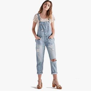 Lucky Brand Boyfriend Distressed Denim Overalls